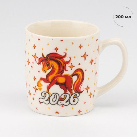 Кружка з ложечкою "Символ 2026 року - Вогняний Кінь", 200 мл (9250-002) E-9250002 фото