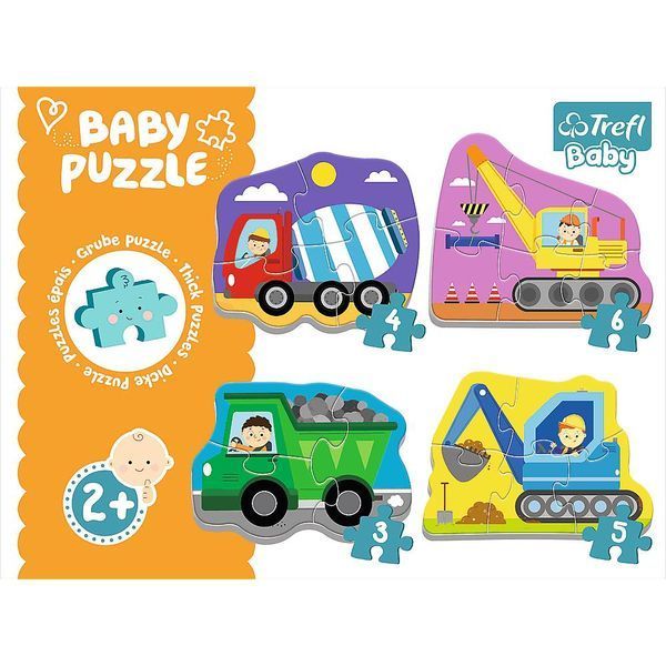Набір пазлів 4 в 1 "Транспорт на будівельному майданчику" (36072), Trefl Baby T-36072 фото