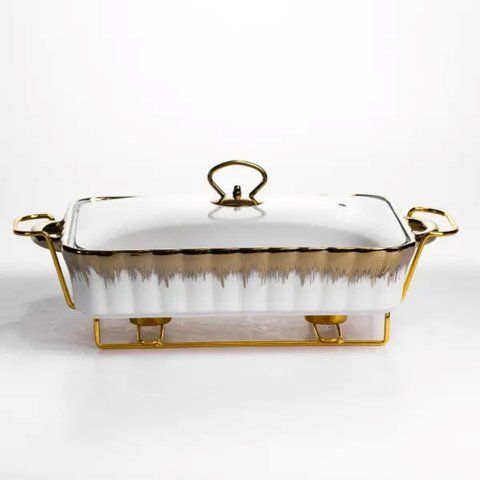 Мармітниця порцелянова 2 л прямокутна зі скляною кришкою 40х22.5х15.5 см ML525-15 L-ML525-15 фото