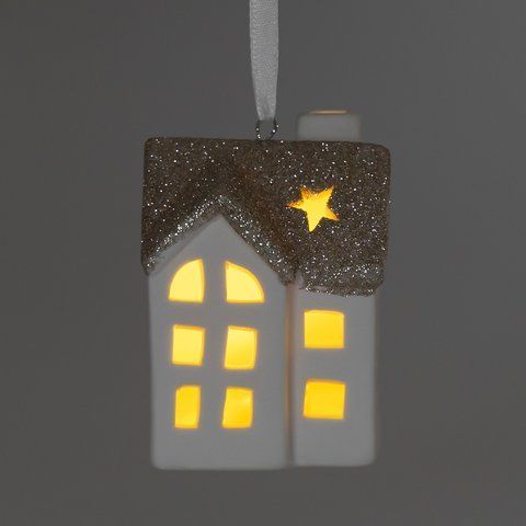 Светодиодный домик (LED) с подвеской, белый, 7,5 см (6039-009) E-6039009 фото