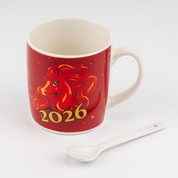 Кружка з ложечкою "Символ 2026 року - Вогняний Кінь", 200 мл (9250-004) E-9250004 фото