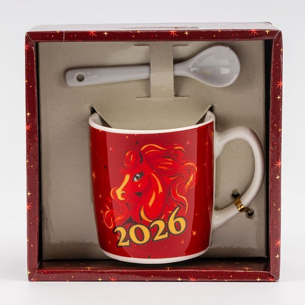 Кружка з ложечкою "Символ 2026 року - Вогняний Кінь", 200 мл (9250-004) E-9250004 фото
