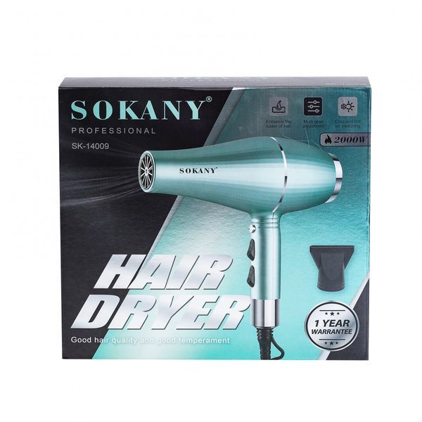 Фен для волосся Sokany із двома концентраторами зелений SK-14009 L-SK14009 фото