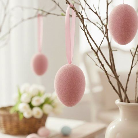 Набор из 3 подвесных флоковых крашанок, розовый, 9,5 см (5103-003/pink) E-5103003/pink фото