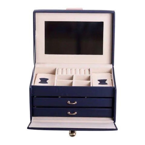 Скринька для прикрас з еко шкіри 3 яруси з дзеркалом органайзер для ювелірних виробів HP-5-17BL L-HP-5-17BL фото