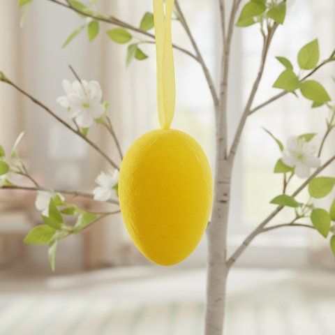 Набор из 6 подвесных флоковых крашанок, желтый, 6 см (5103-001/yellow) E-5103001/yellow фото
