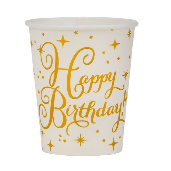 Набір склянок "Happy Birthday", 10 шт, золотий, 9 см (9092-020) E-9092020 фото