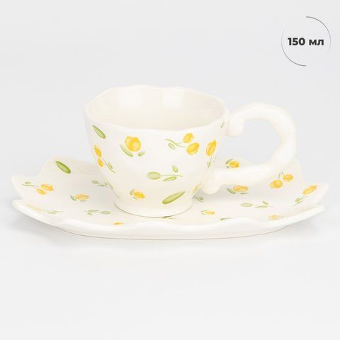 Чашка з блюдцем "Лимонний цвіт", 150 мл (9295-016) E-9295016 фото