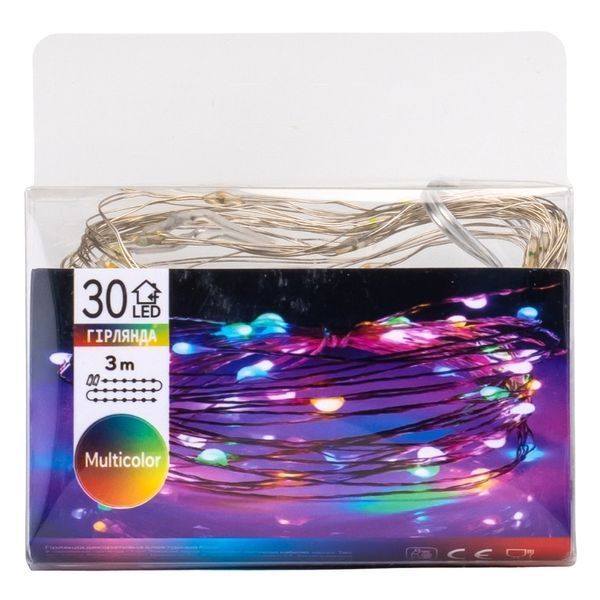 Гірлянда "Роса" 30 LED, різнокольорова, 3 м, на батарейках (9133-001) E-9133001 фото