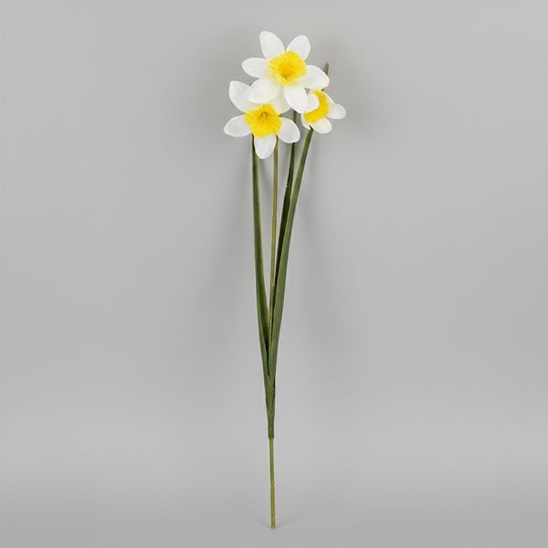 Искусственный нарцисс с 3 бутонами, бело-желтый, 55 см (2028-025/yellow-white) E-2028025/yellowwhite фото