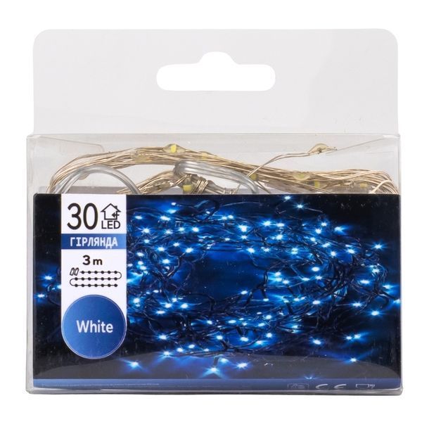 Гірлянда "Роса" 30 LED, біла, 3 м, на батарейках (9133-002) E-9133002 фото