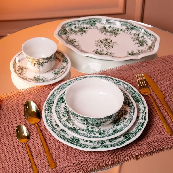 Столовый набор посуды 32 предмета на 6 персон Vintage Elegant фарфоровый Зеленый YY78-7A L-YY78-7A фото