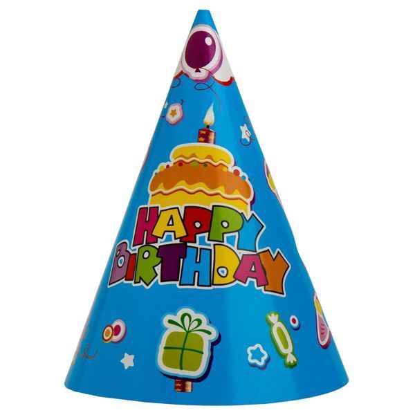 Набір ковпаків "Happy Birthday", 6 шт, блакитний, 24 см (9093-011) E-9093011 фото