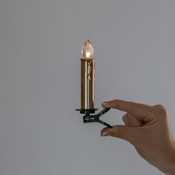 Набор из 10 светодиодных свечей (LED) с клипсами на елку, золотой, 10 см (9261-001) E-9261001 фото