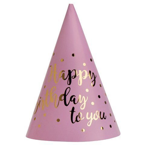 Набор колпаков "Happy Birthday", 6 шт, розовый, 20 см (9093-024) E-9093024 фото
