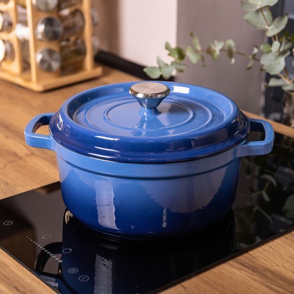 Каструля чавунна емальована 3 л із кришкою &Oslash;24 см Синя HP-1-3BL L-HP-1-3BL фото
