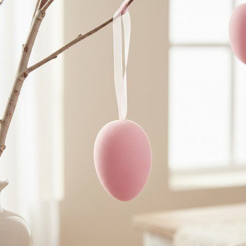 Набір з 5 підвісних флокових крашанок, рожевий, 7 см (5103-002/pink) E-5103002/pink фото