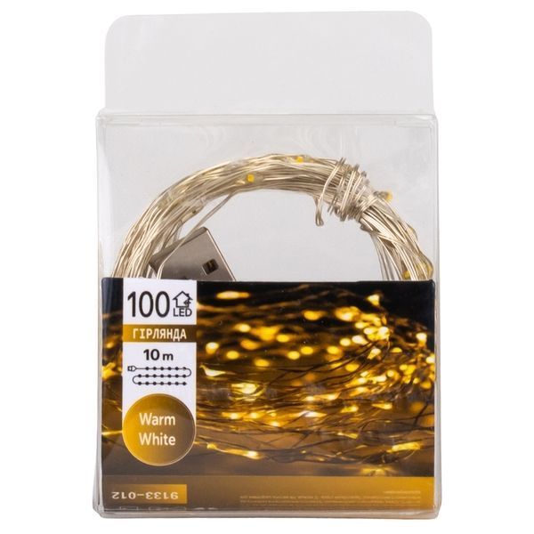 Гирлянда "Роса" 100 LED, желтая, 10 м, от USB (9133-012) E-9133012 фото