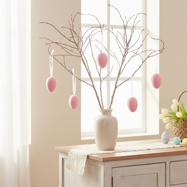 Набір з 5 підвісних флокових крашанок, рожевий, 7 см (5103-002/pink) E-5103002/pink фото