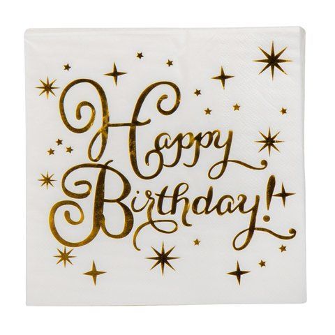 Набор салфеток "Happy Birthday", 20 шт, золотой, 16,5 см (9092-027) E-9092027 фото
