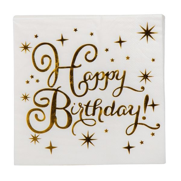 Набор салфеток "Happy Birthday", 20 шт, золотой, 16,5 см (9092-027) E-9092027 фото