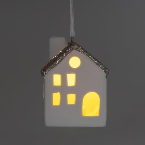 Світлодіодний будиночок (LED) з підвіскою, білий, 7,5 см (6039-010) E-6039010 фото