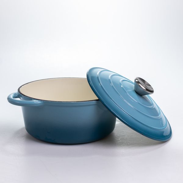 Каструля чавунна 2.5 л емальований з кришкою L-HP-1-14-BLUE фото