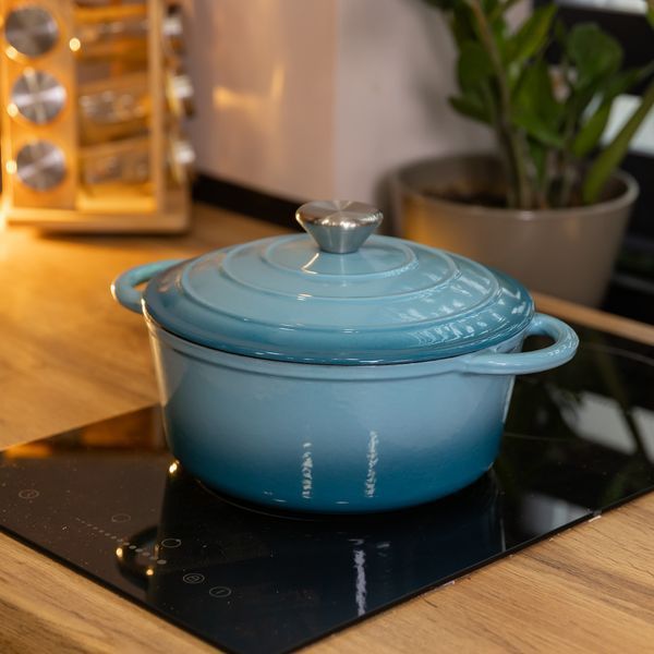 Каструля чавунна 2.5 л емальований з кришкою L-HP-1-14-BLUE фото