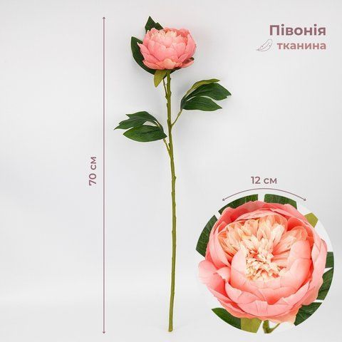 Штучна півонія, кремово-рожева, 70 см (2026-019/dk.pink) E-2026019/dk.pink фото
