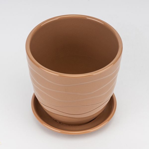 Керамическое кашпо "Волна", светло-коричневое, 15 см, 1,7 л (2029-005/brown) E-2029005/brown фото