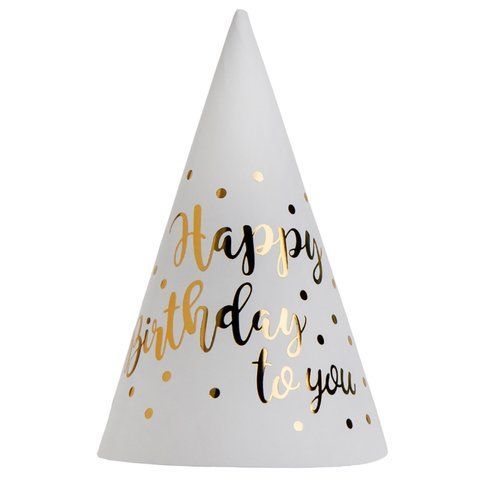 Набор колпаков "Happy Birthday", 6 шт, белый, 20 см (9093-025) E-9093025 фото