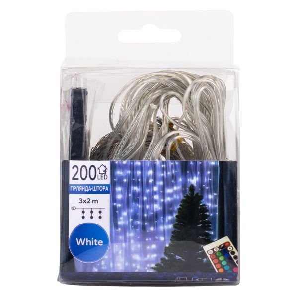 Гірлянда-штора 200 LED, біла, 3*2 м, від USB (9133-020) E-9133020 фото
