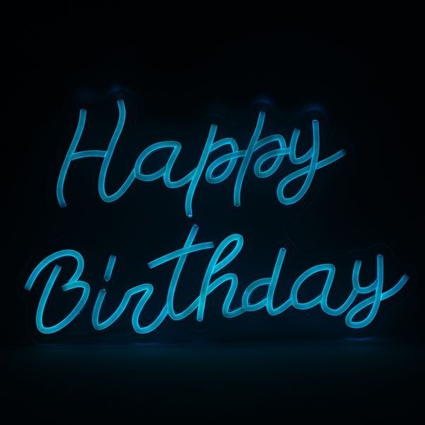 Светодиодная (LED) неоновая вывеска "Happy Birthday", от USB, голубая, 43*29 см (9318-003) E-9318003 фото