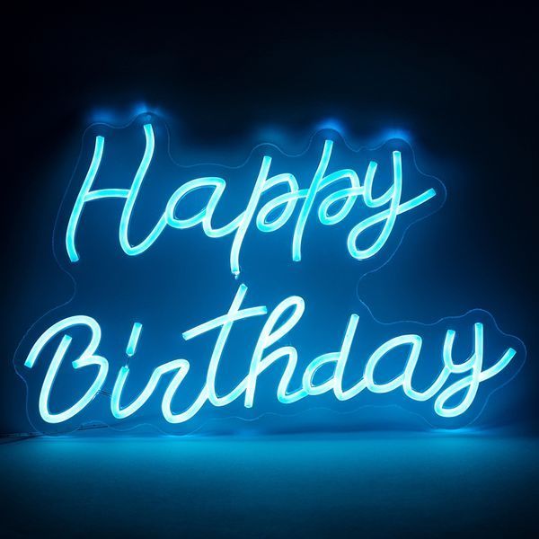 Светодиодная (LED) неоновая вывеска "Happy Birthday", от USB, голубая, 43*29 см (9318-003) E-9318003 фото