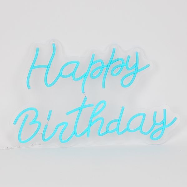 Светодиодная (LED) неоновая вывеска "Happy Birthday", от USB, голубая, 43*29 см (9318-003) E-9318003 фото