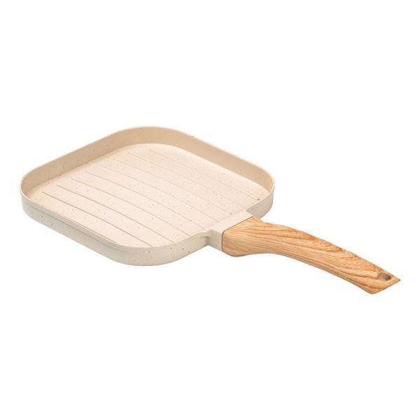 Сковорода гриль квадратная 18,3*18,1*2 см рифленая с гранитным покрытием бежевая HP39568W L-HP39568W фото