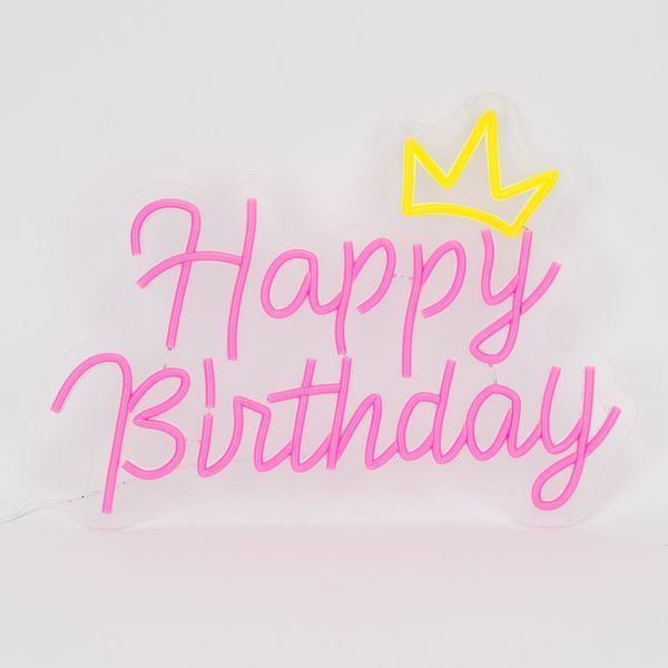 Светодиодная (LED) неоновая вывеска "Happy Birthday", от USB, розовая, 38*28 см (9318-002) E-9318002 фото