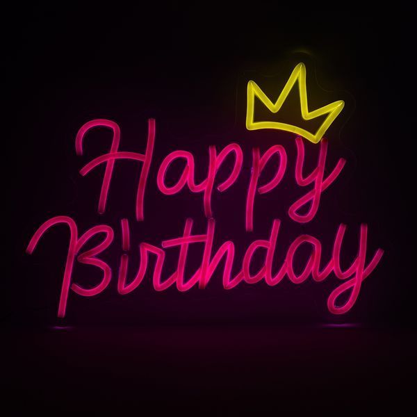 Светодиодная (LED) неоновая вывеска "Happy Birthday", от USB, розовая, 38*28 см (9318-002) E-9318002 фото