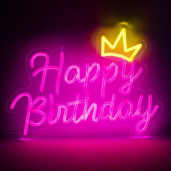 Светодиодная (LED) неоновая вывеска "Happy Birthday", от USB, розовая, 38*28 см (9318-002) E-9318002 фото