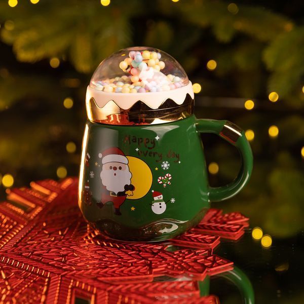 Чашка фарфоровая с крышкой Christmas 400 (мл) Зеленый Yiwu FM-CS-41A L-FM-CS-41A фото