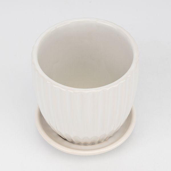 Керамическое кашпо "Вертикальная волна", белое, 12 см, 1 л (2029-006/white) E-2029006/white фото