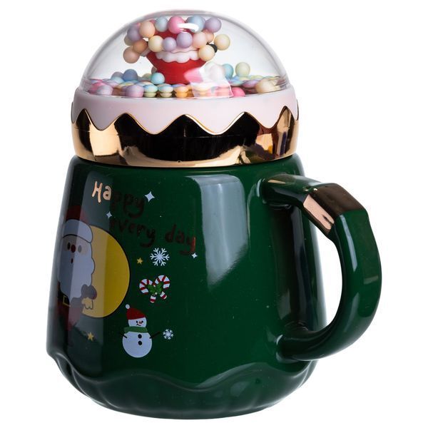 Чашка фарфоровая с крышкой Christmas 400 (мл) Зеленый Yiwu FM-CS-41A L-FM-CS-41A фото