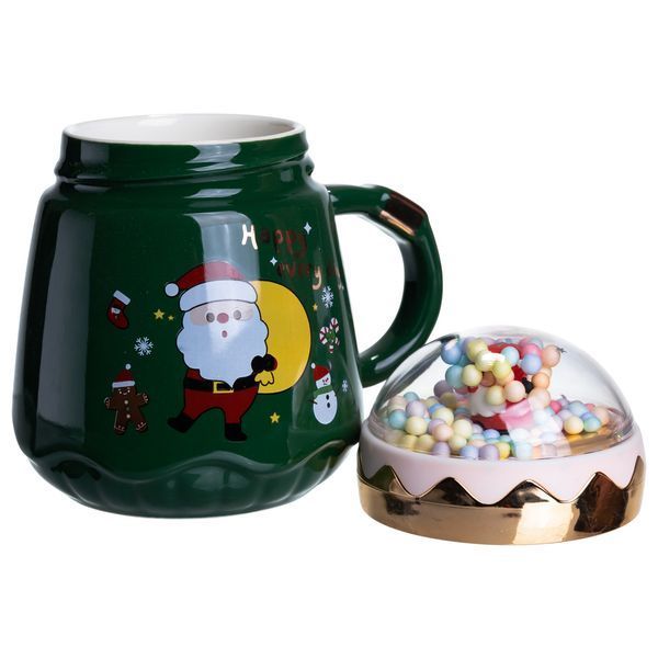 Чашка фарфоровая с крышкой Christmas 400 (мл) Зеленый Yiwu FM-CS-41A L-FM-CS-41A фото