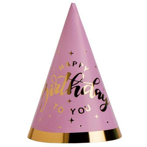 Набор колпаков "Happy Birthday to you", 6 шт, розовый, 20 см (9093-018) E-9093018 фото