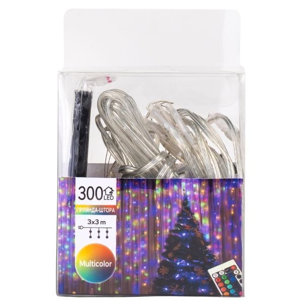 Гірлянда-штора 300 LED, різнокольорова, 3*3 м, від USB (9133-024) E-9133024 фото